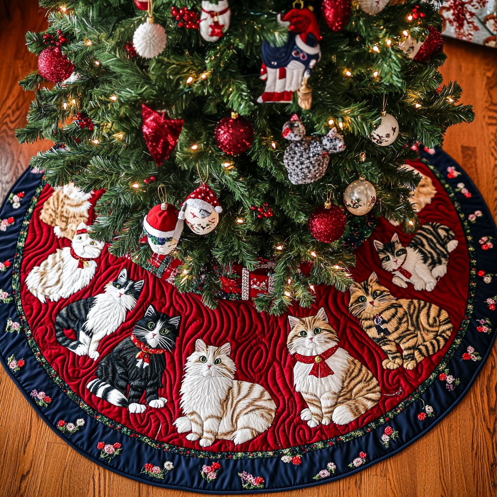Feline Noel Charm Christmas Quilted Tree Skirt VTQ-Myprintsy
