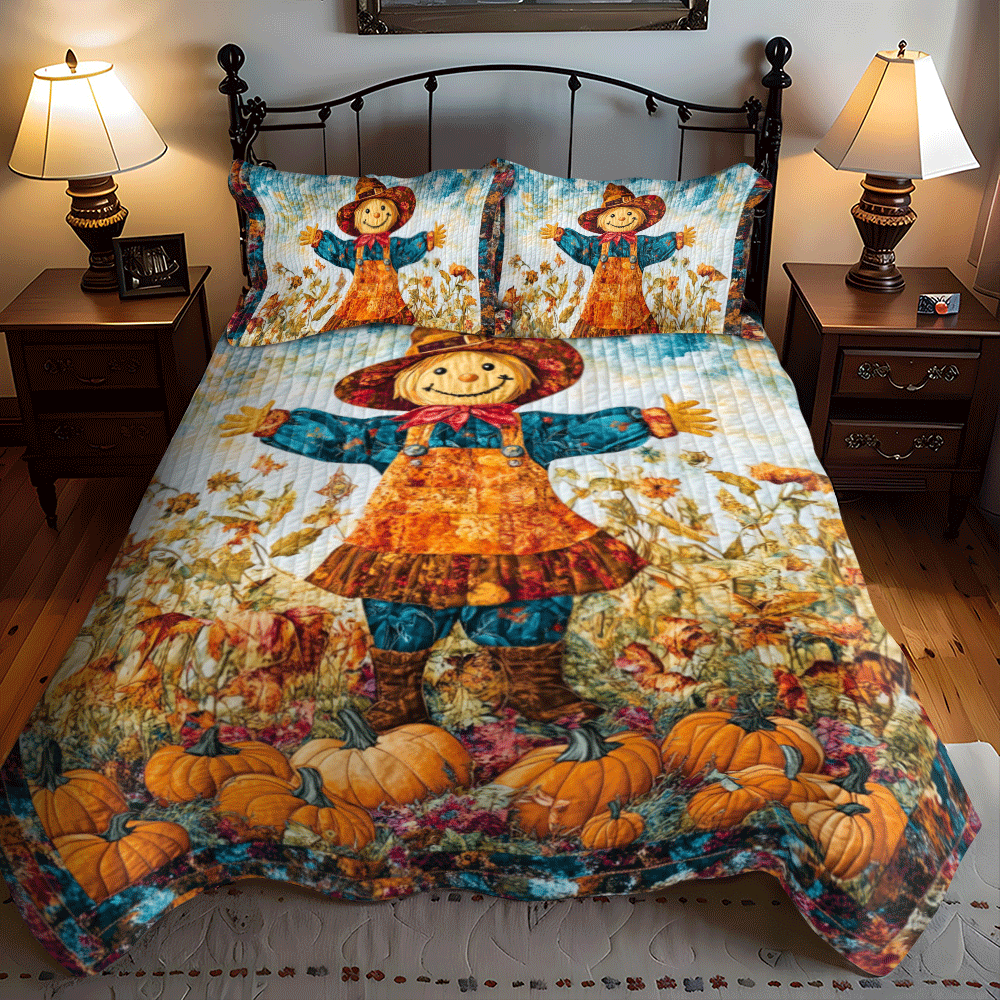 Festive Atmosphere Scarecrow -Piece Quilted Bedding Set PD VTQ-Myprintsy
