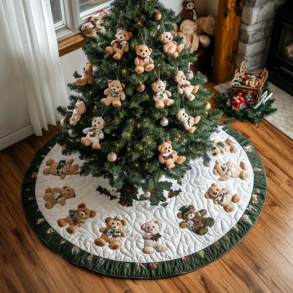 Festive Bear Gathering Christmas Quilted Tree Skirt-Myprintsy