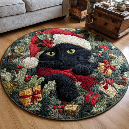 Festive Black Cat Quilted Round Mat VTQ-Myprintsy