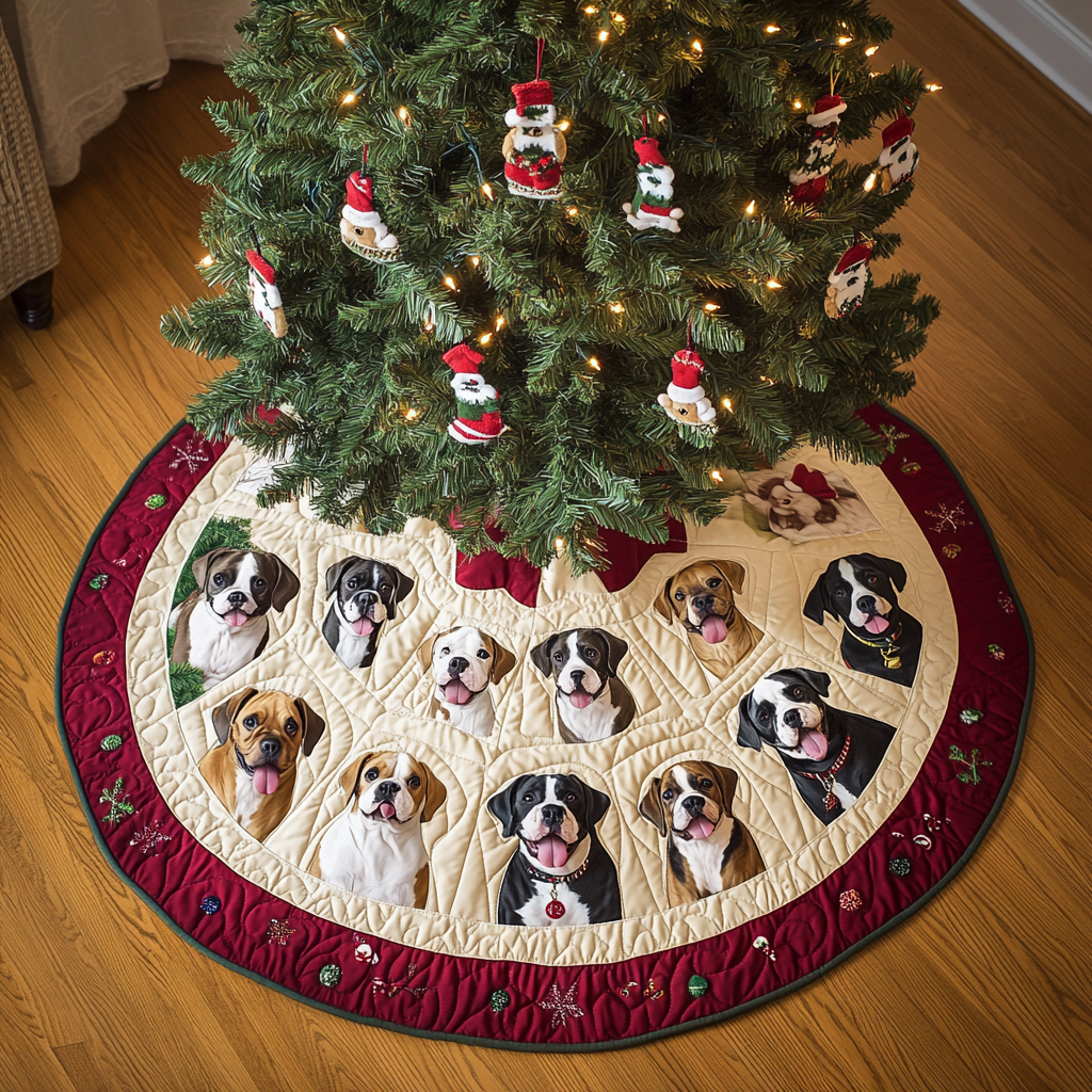 Festive Boxer Fun Christmas Quilted Tree Skirt-Myprintsy