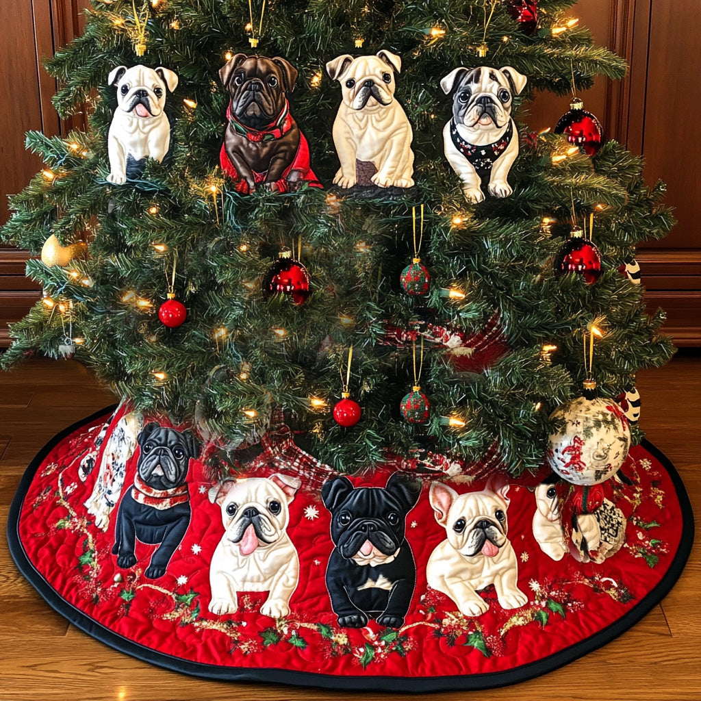 Festive Bulldog Quilted Christmas Tree Skirt-Myprintsy