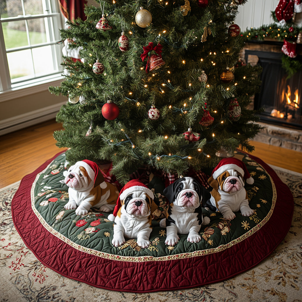 Festive Bulldog Spirit Quilted Christmas Tree Skirt-Myprintsy