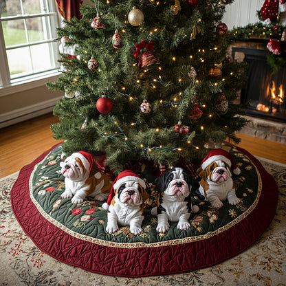 Festive Bulldog Spirit Quilted Christmas Tree Skirt-Myprintsy