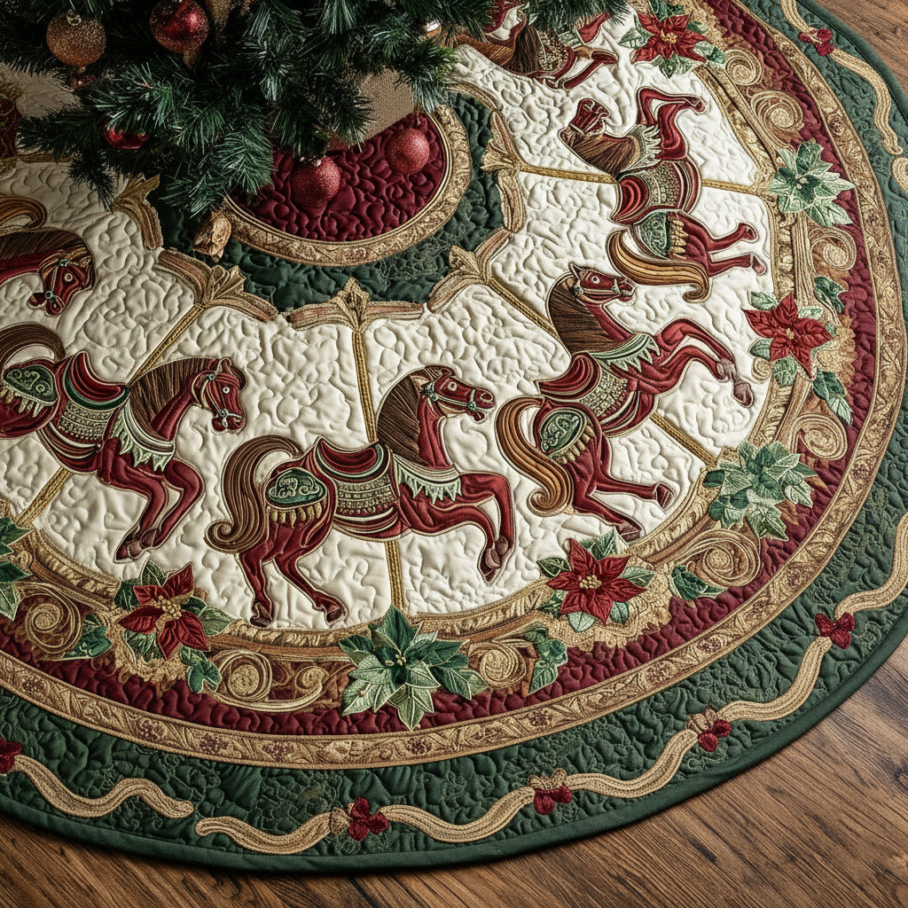 Festive Carousel Horse Quilted Christmas Tree Skirt HH-Myprintsy