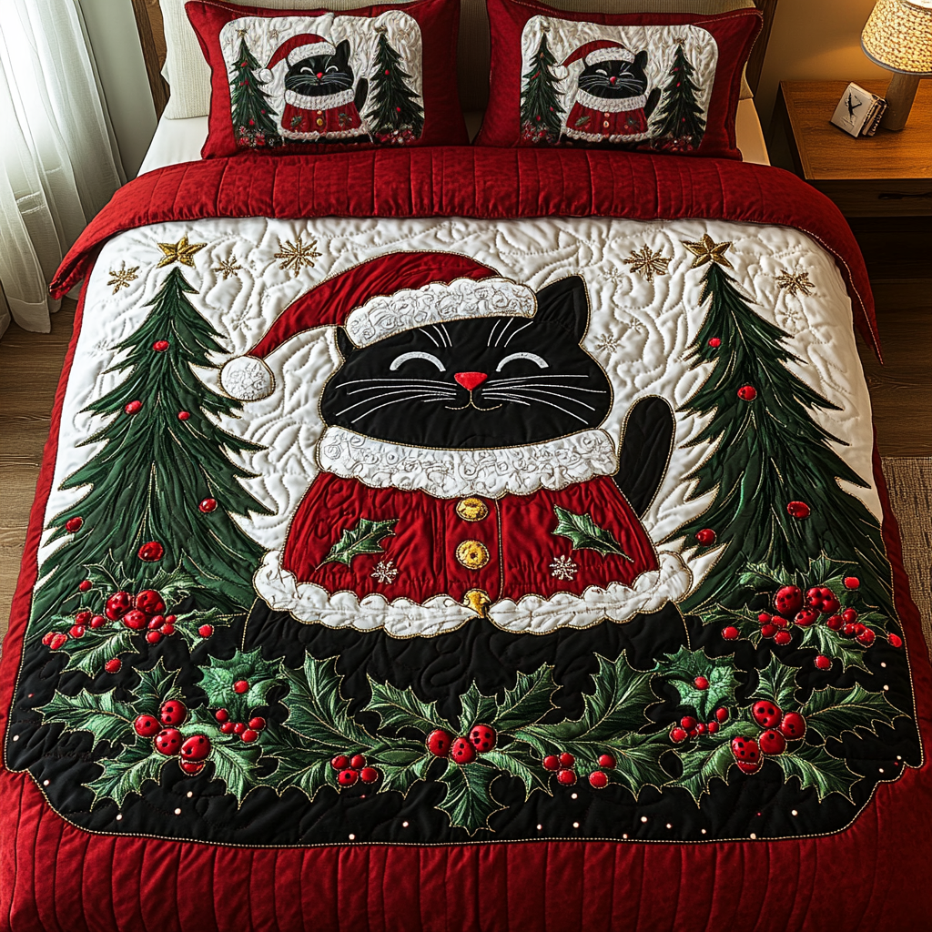 Festive Cat -Piece Quilted Bedding Set VH VTQ-Myprintsy