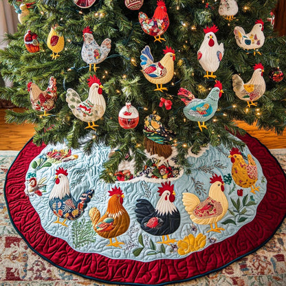 Festive Chickens Christmas Quilted Tree Skirt VTQ-Myprintsy