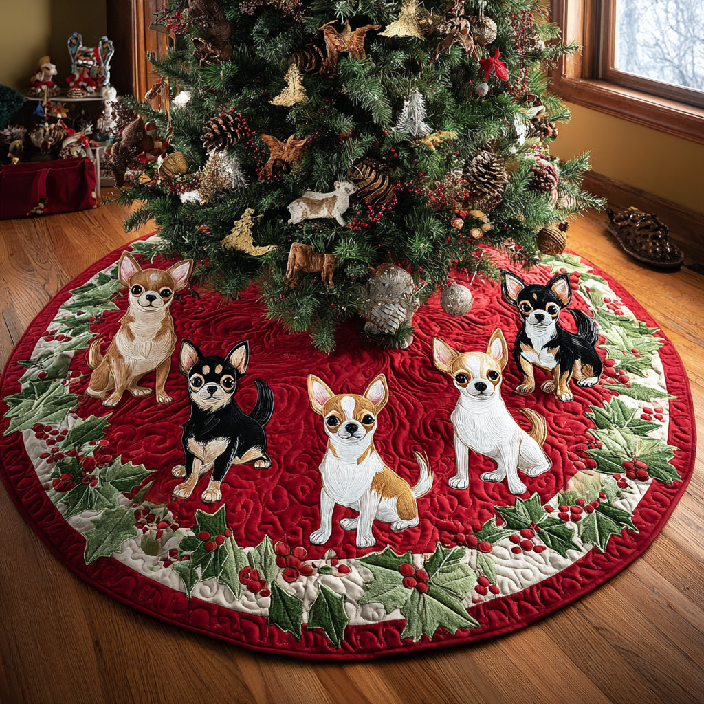 Festive Chihuahua Quilted Christmas Tree Skirt VTQ-Myprintsy
