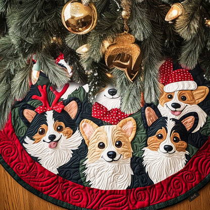 Festive Corgi Delight Quilted Christmas Tree Skirt-Myprintsy