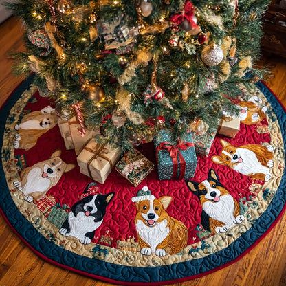 Festive Corgi Parade Quilted Christmas Tree Skirt HH-Myprintsy