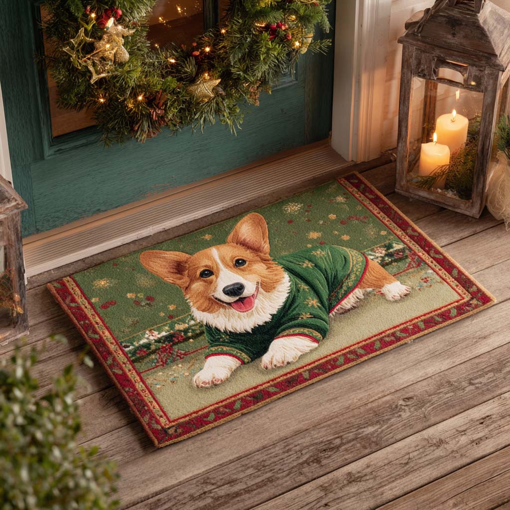 Festive Cozy Corgi Doormat VTQ-Myprintsy