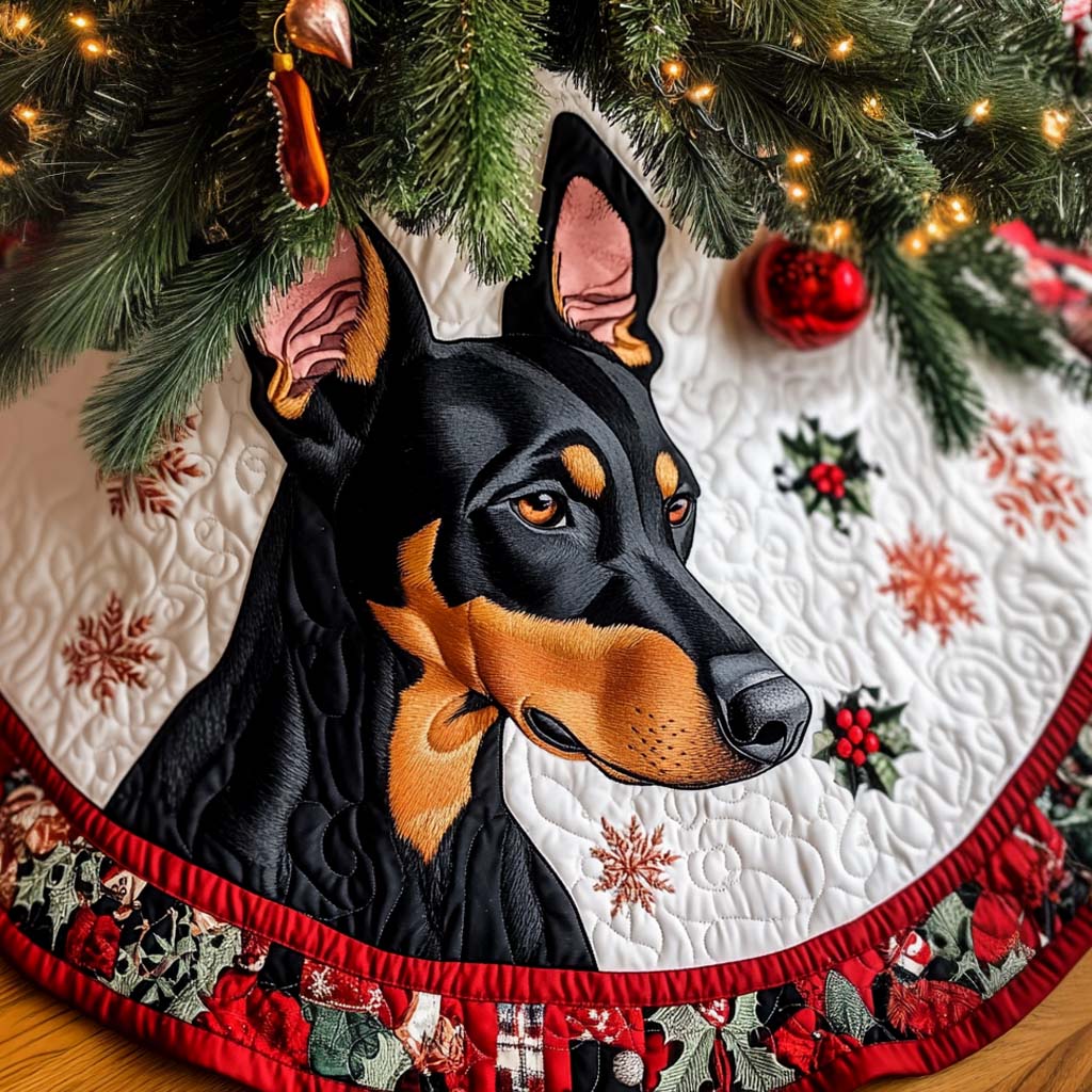 Festive Doberman Guardian Christmas Quilted Tree Skirt-Myprintsy