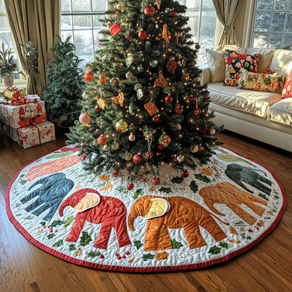 Festive Elephants Quilted Christmas Tree Skirt-Myprintsy