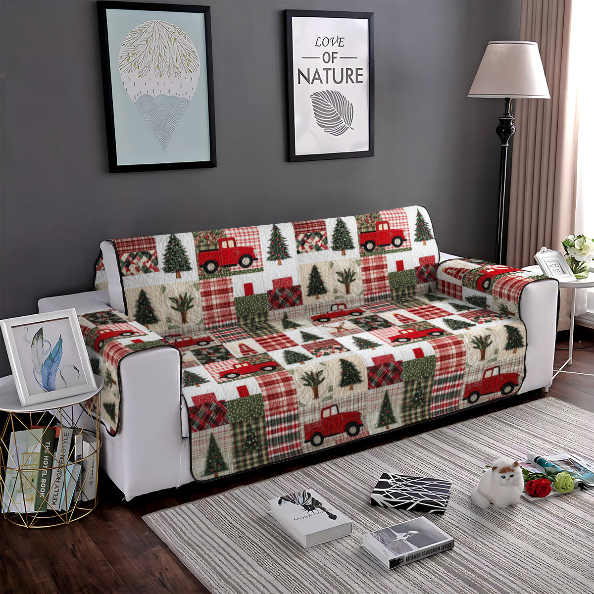 Festive Evergreen Quilted Sofa Cover VTQ-Myprintsy