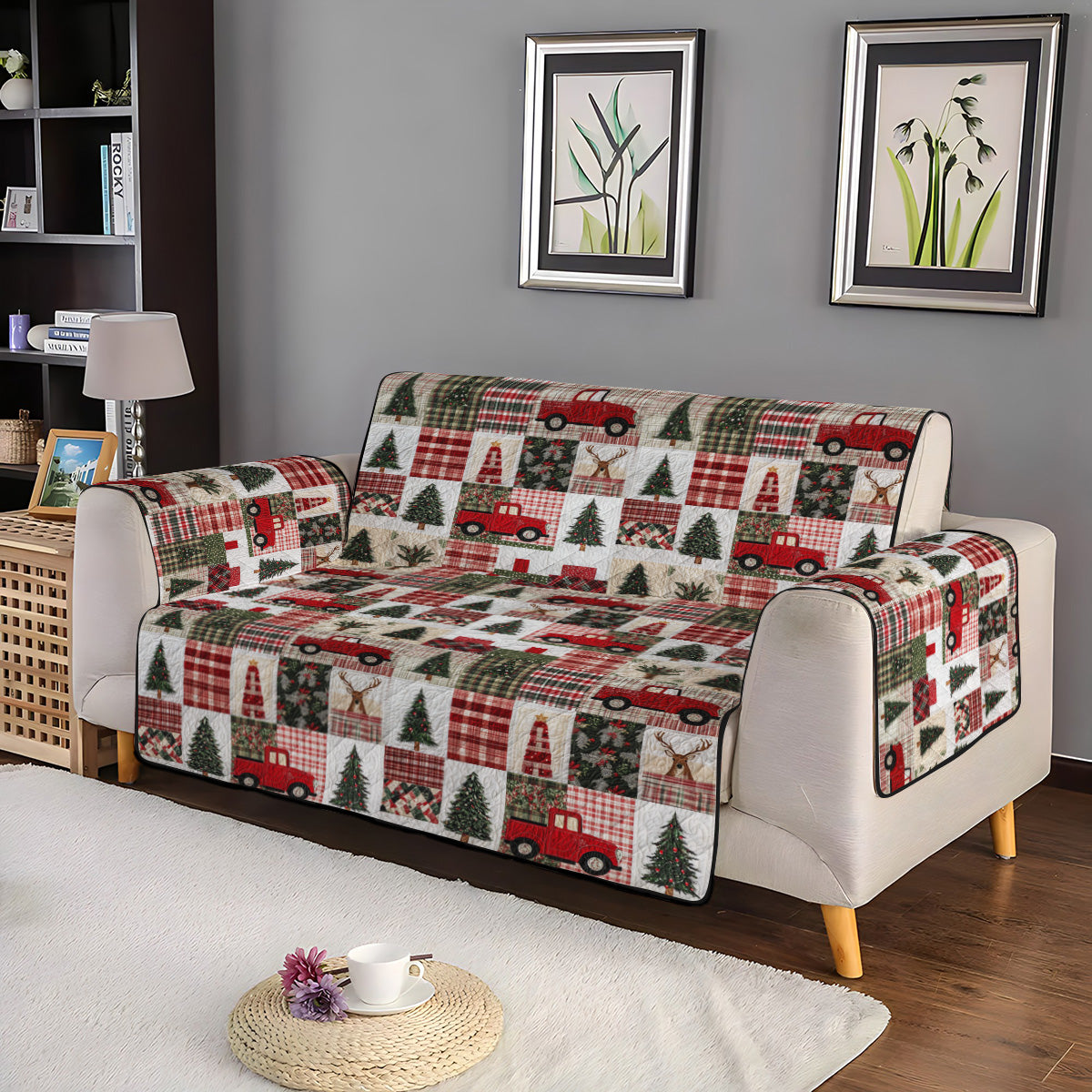 Festive Evergreen Quilted Sofa Cover VTQ-Myprintsy