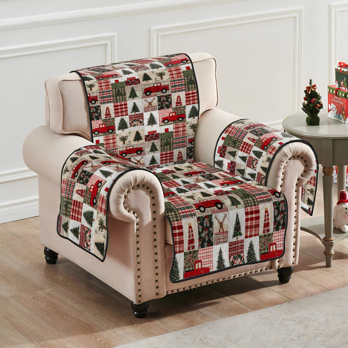 Festive Evergreen Quilted Sofa Cover VTQ-Myprintsy