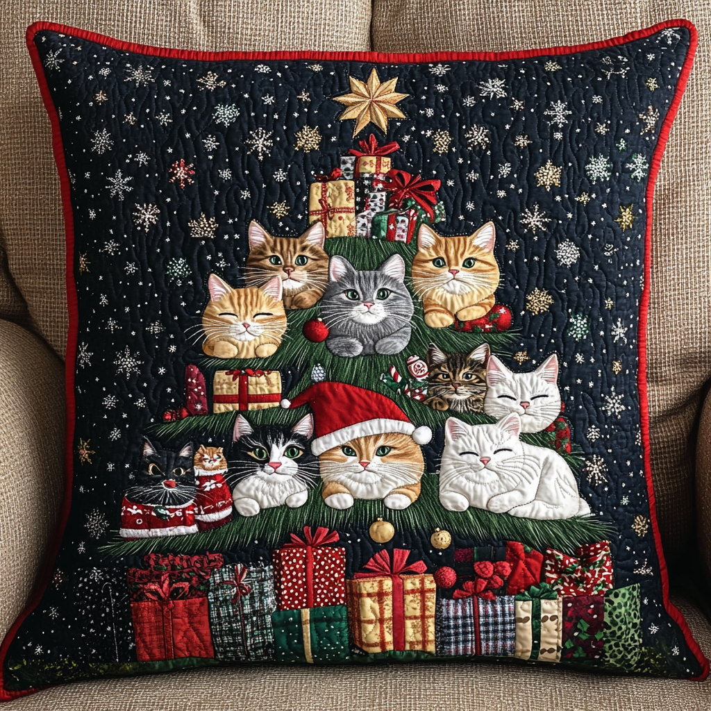 Festive Feline Cheer Quilted Pillow Case VTQ-Myprintsy
