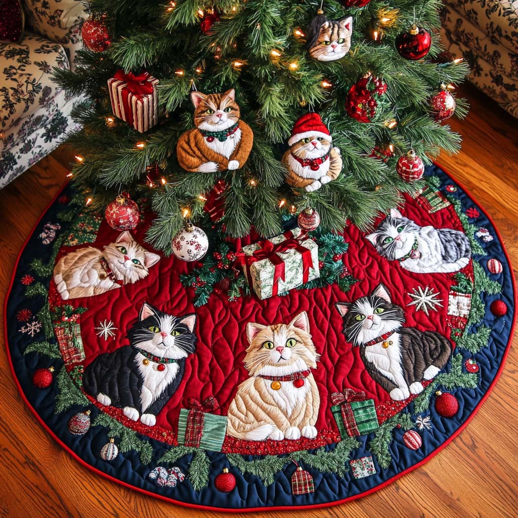 Festive Felines Christmas Quilted Tree Skirt-Myprintsy