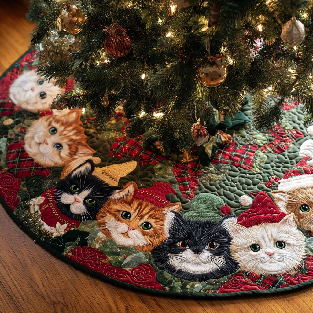 Festive Felines Christmas Quilted Tree Skirt-Myprintsy