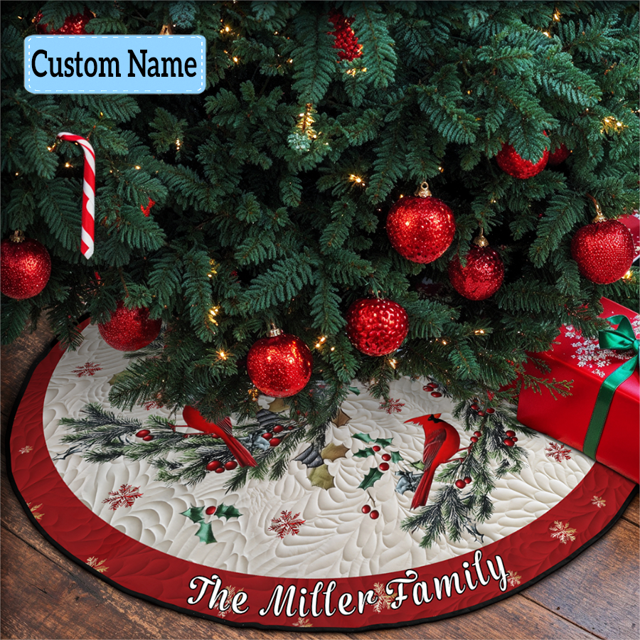 Festive Foliage Personalized Custom Quilted Christmas Tree Skirt VTQ-Myprintsy