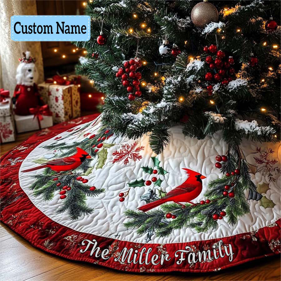 Festive Foliage Personalized Custom Quilted Christmas Tree Skirt VTQ-Myprintsy