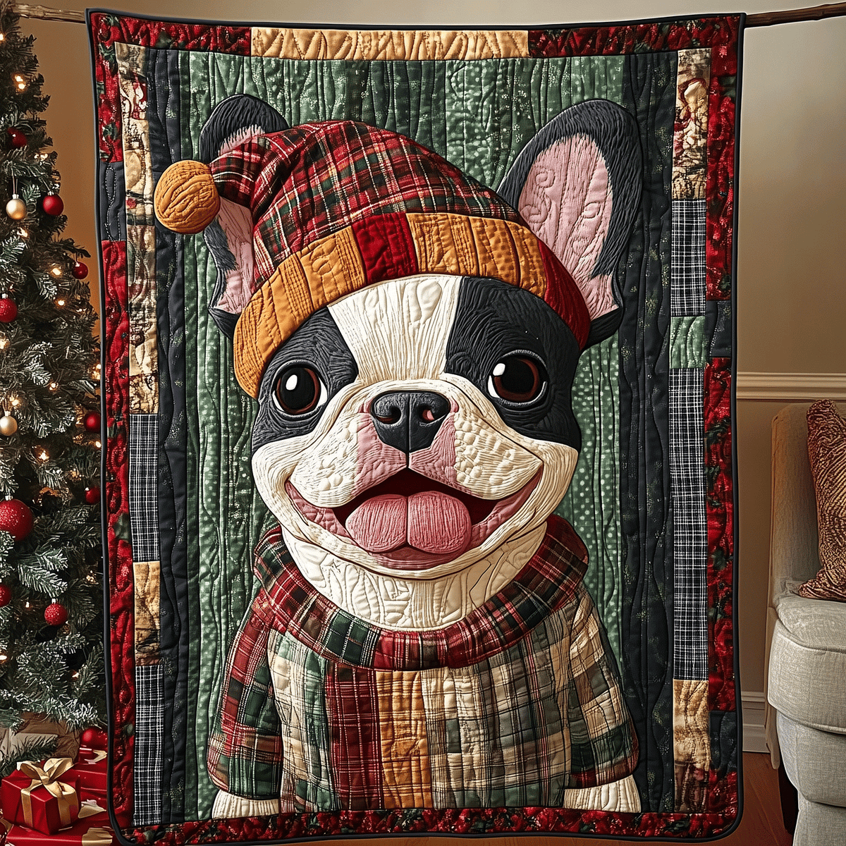 Festive Frenchie Joy Quilted Blanket VTQ-Myprintsy