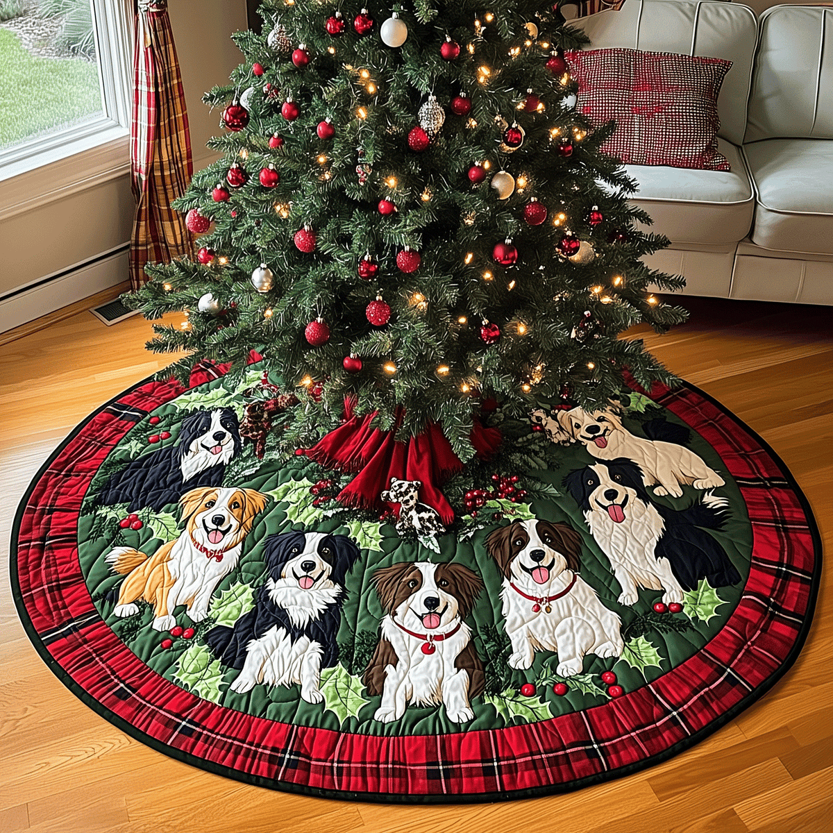 Festive Fur Friends Quilted Christmas Tree Skirt-Myprintsy