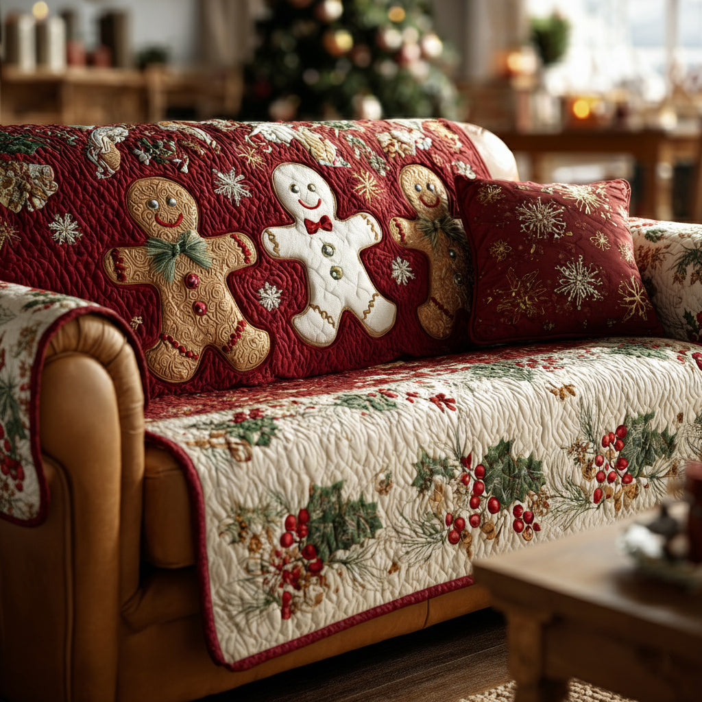 Festive Gingerbread Man Quilted Sofa Cover VTQ-Myprintsy