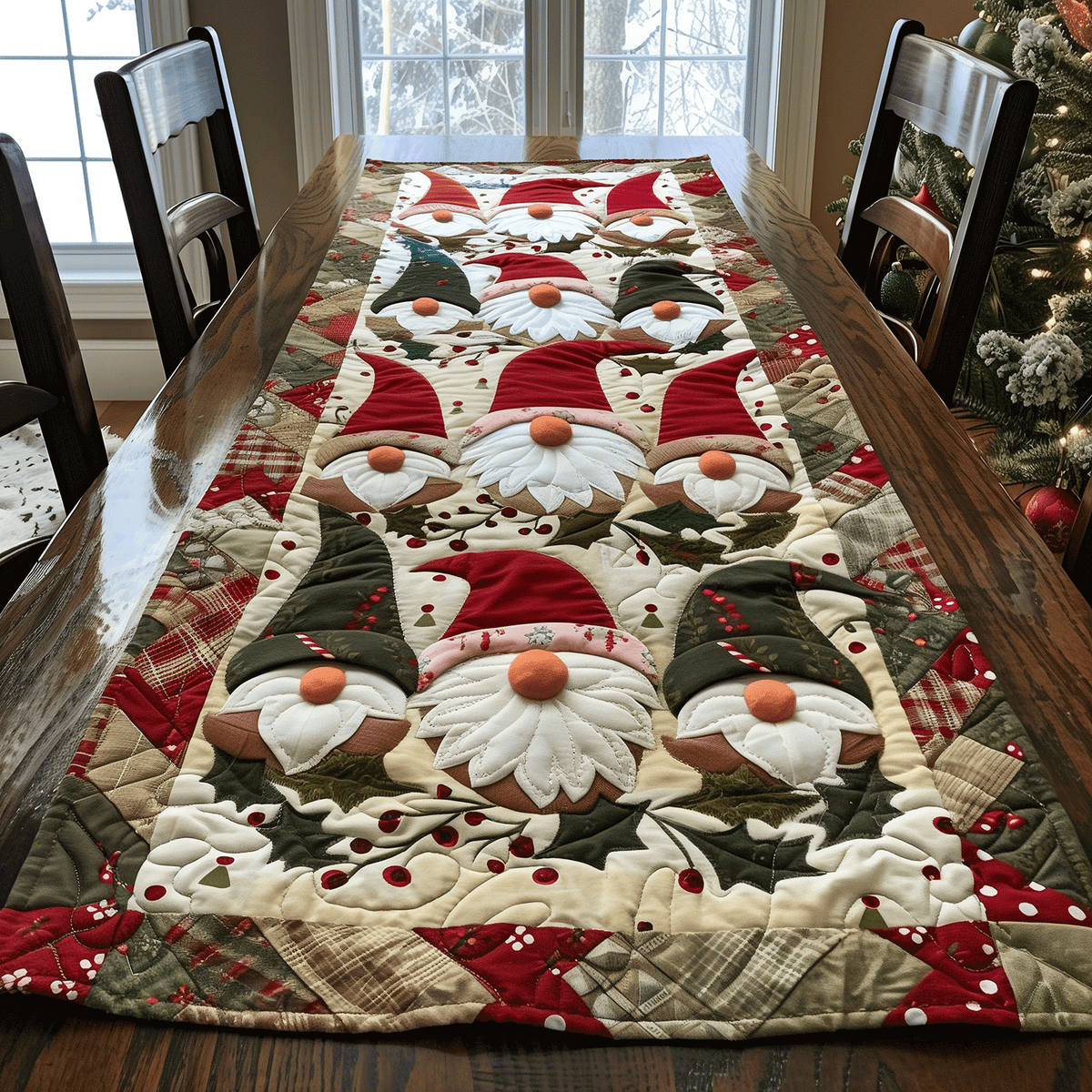 Festive Gnome Gathering Quilted Table Runner VTQ-Myprintsy