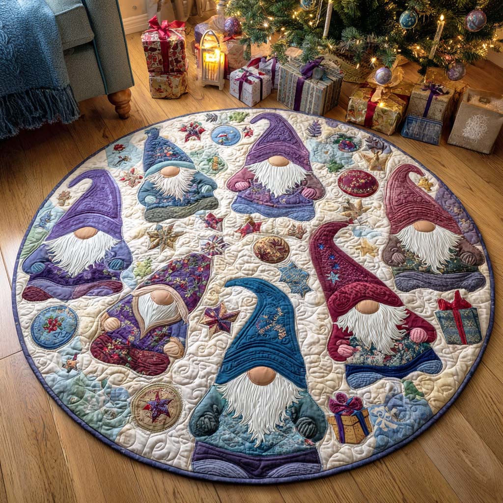 Festive Gnome Quilted Round Mat VTQ-Myprintsy