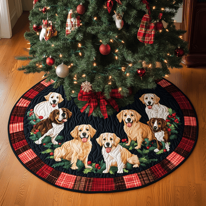 Festive Golden Retriever Quilted Christmas Tree Skirt-Myprintsy