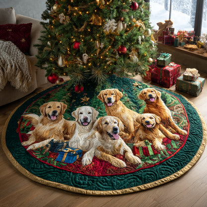Festive Golden Retriever Quilted Christmas Tree Skirt-Myprintsy