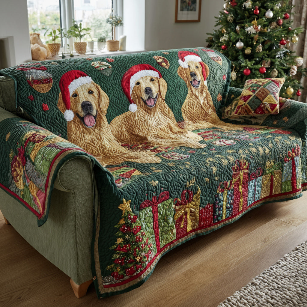 Festive Golden Retriever Quilted Sofa Cover VTQ-Myprintsy