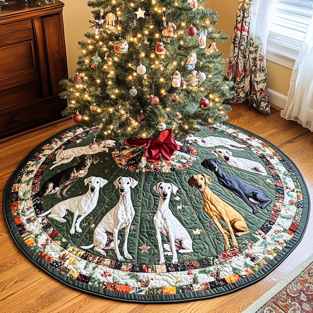 Festive Greyhounds Christmas Quilted Tree Skirt-Myprintsy