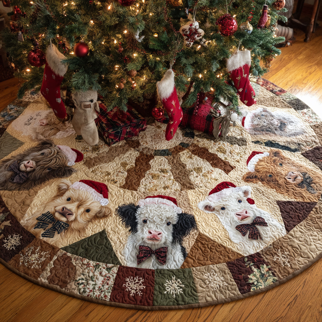 Festive Highland Cow Quilted Christmas Tree Skirt HH-Myprintsy