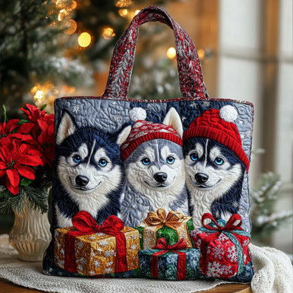 Festive Huskies Quilted Tote Bag VTQ-Myprintsy