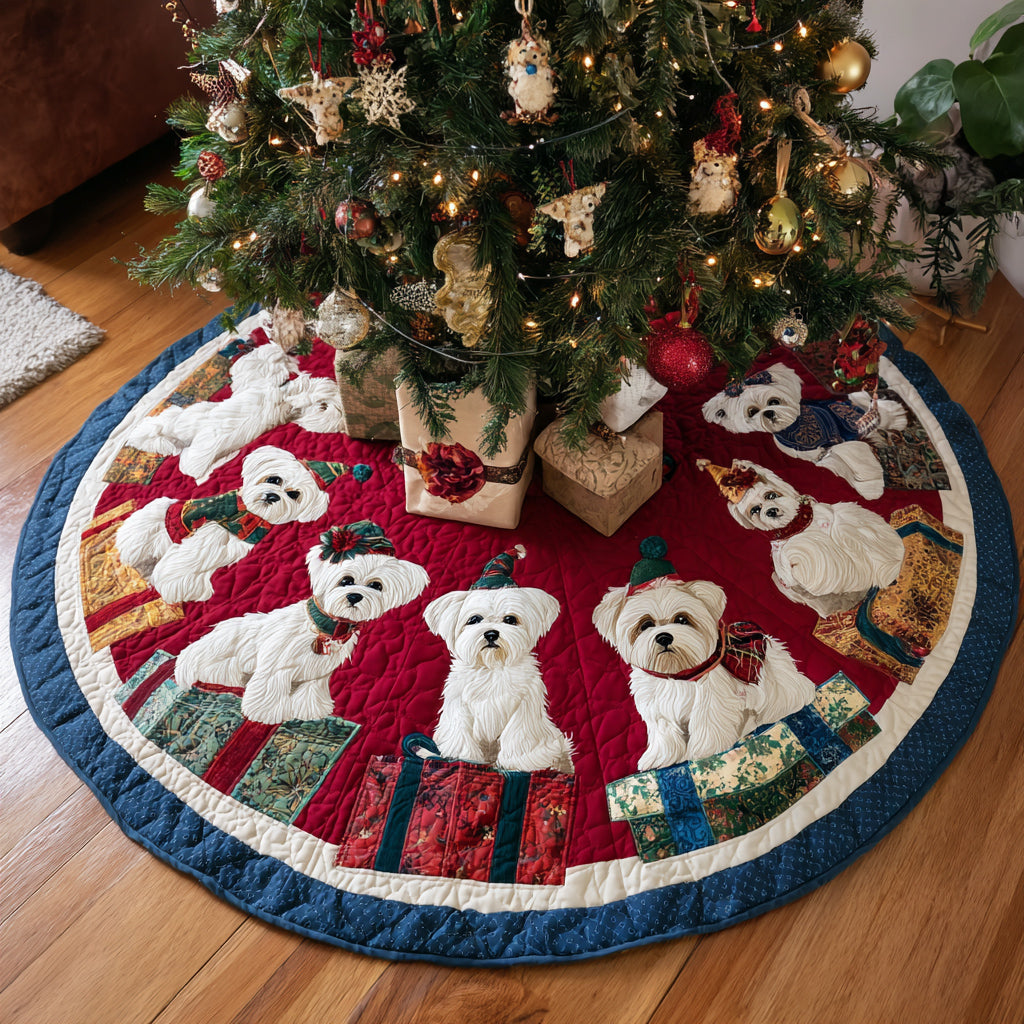 Festive Maltese Gifts Quilted Christmas Tree Skirt HH-Myprintsy