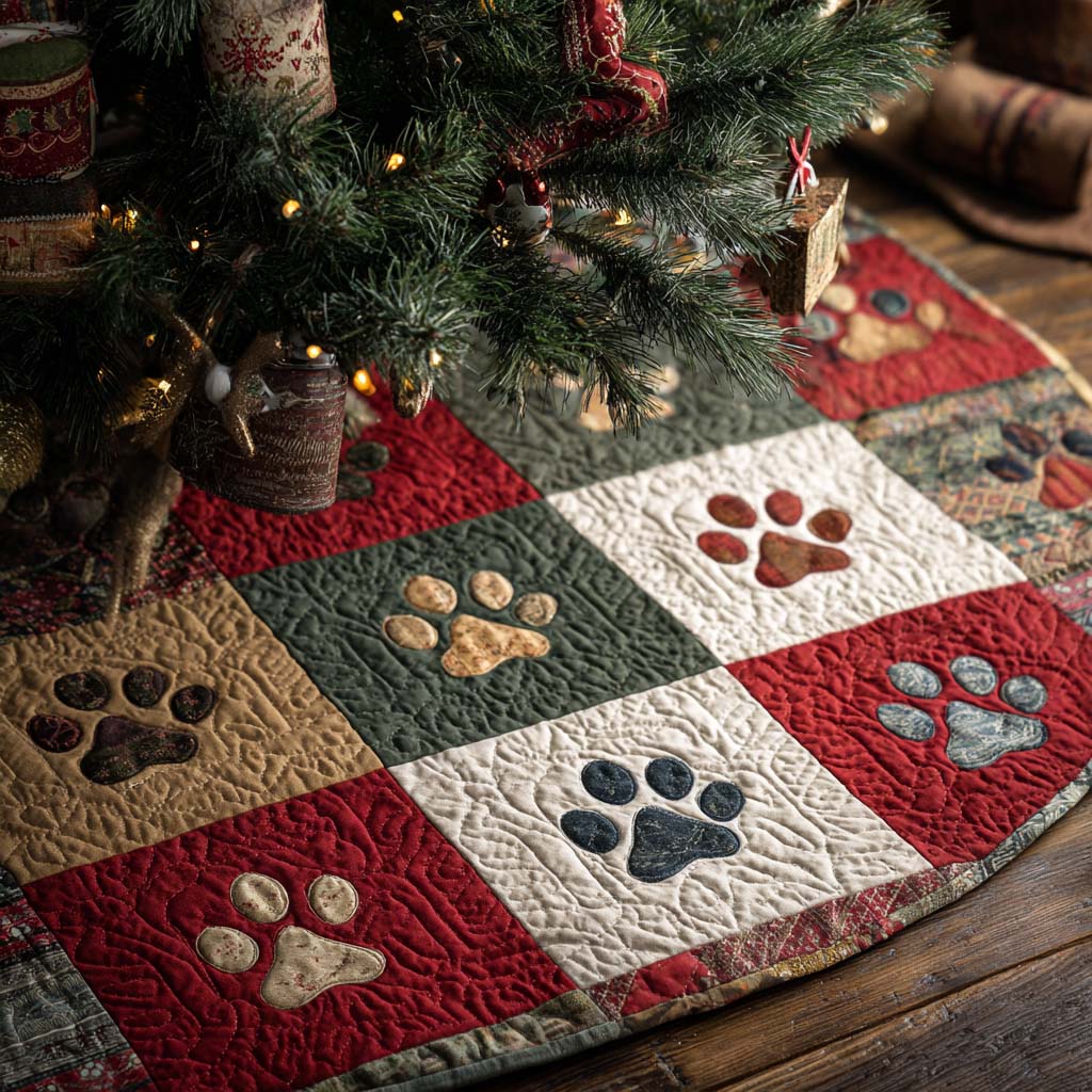 Festive Paws Christmas Quilted Tree Skirt-Myprintsy