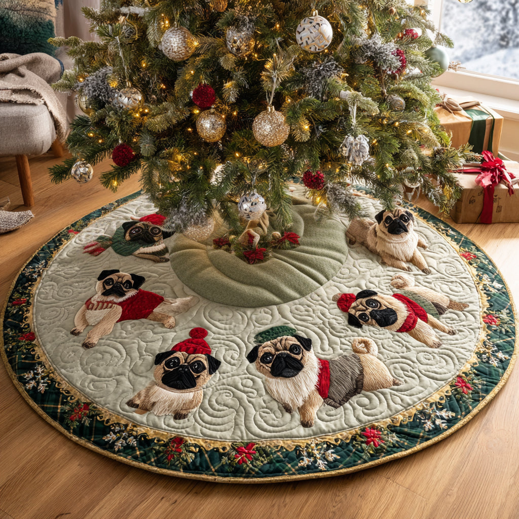 Festive Paws Quilted Christmas Tree Skirt-Myprintsy