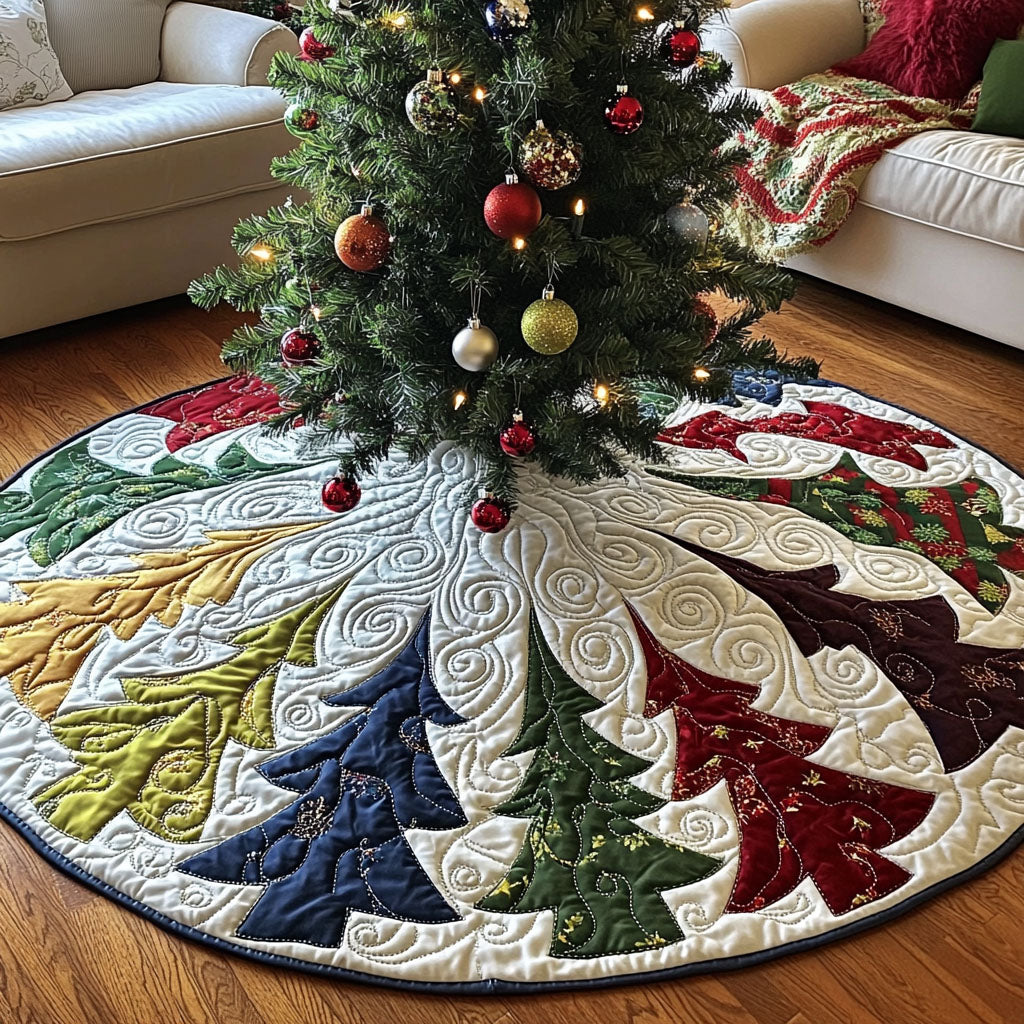 Festive Pine Elegance Quilted Christmas Tree Skirt VTQ-Myprintsy