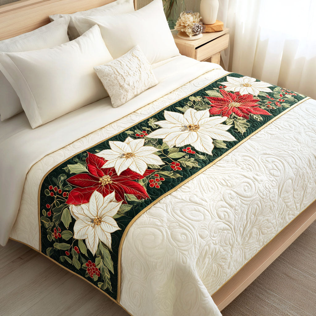 Festive Poinsettia Quilted Bed Runner VTQ-Myprintsy