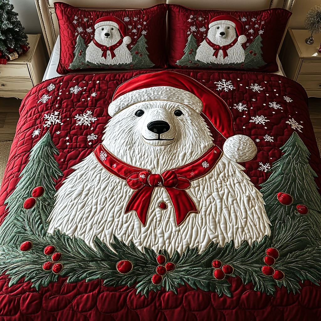 Festive Polar Bear -Piece Quilted Bedding Set VH VTQ-Myprintsy
