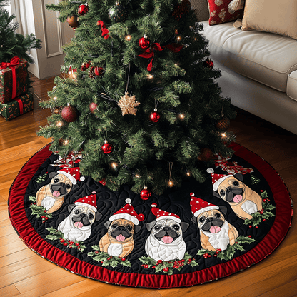 Festive Pug Party Quilted Christmas Tree Skirt-Myprintsy