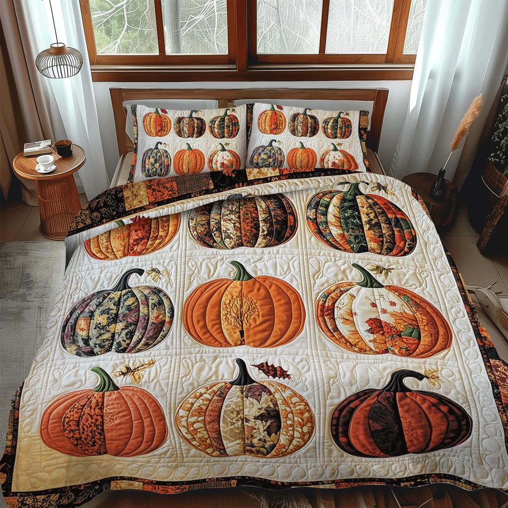 Festive Pumpkin -Piece Quilted Bedding Set VTQ-Myprintsy