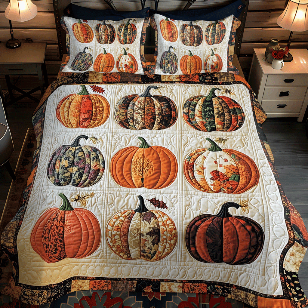 Festive Pumpkin -Piece Quilted Bedding Set VTQ-Myprintsy