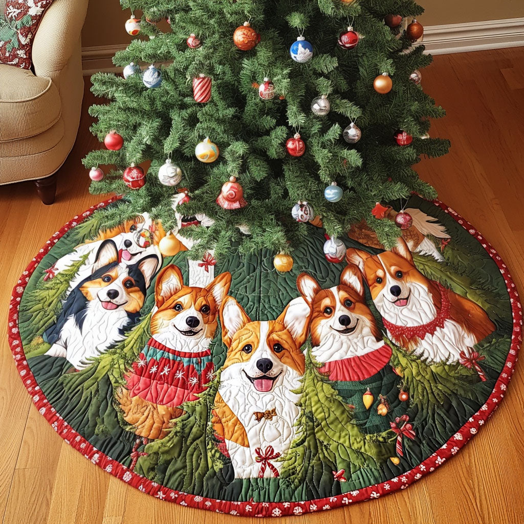 Festive Pup Cheer Quilted Christmas Tree Skirt VTQ-Myprintsy