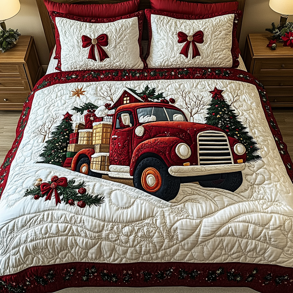 Festive Red Roadster -Piece Quilted Bedding Set VTQ-Myprintsy