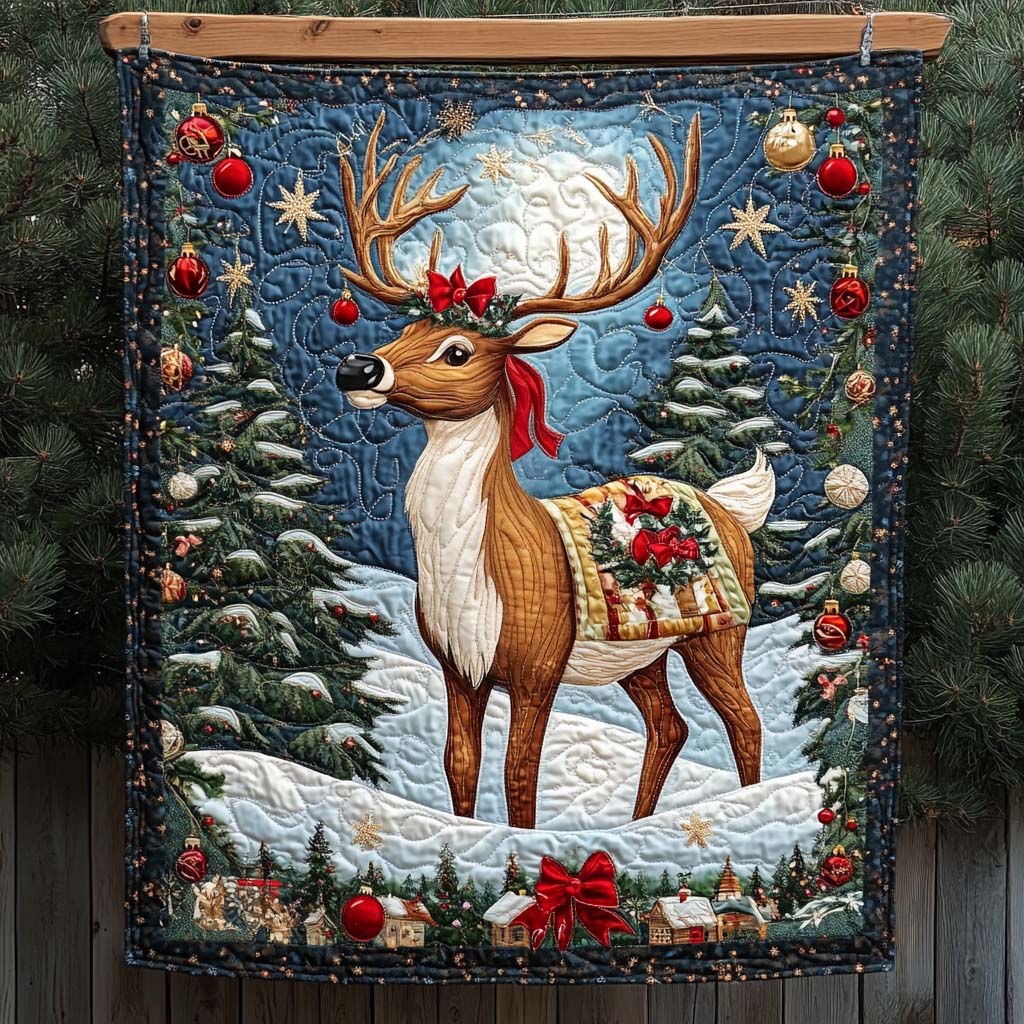 Festive Reindeer Elegance Quilted Blanket VTQ-Myprintsy