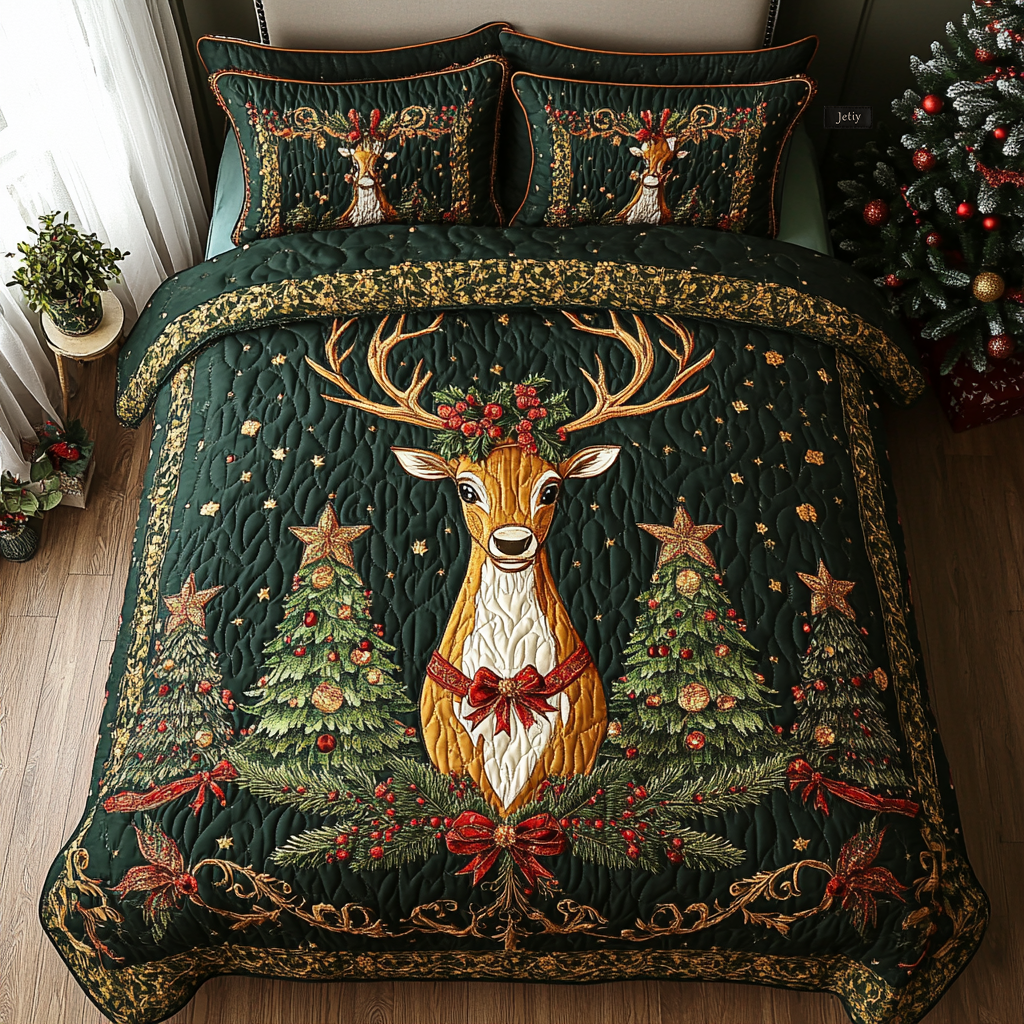 Festive Reindeer Forest -Piece Quilted Bedding Set VTQ-Myprintsy
