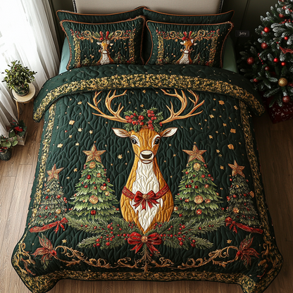 Festive Reindeer Forest -Piece Quilted Bedding Set VTQ-Myprintsy